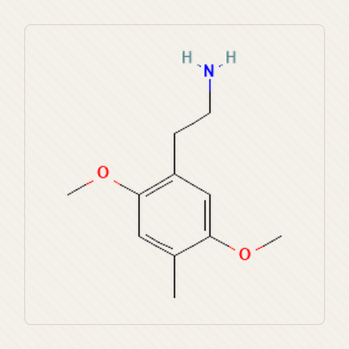 2C-D 2,5-dimetoksy-4-metylofenetyloamina, Lehrillustration der Molekülstruktur