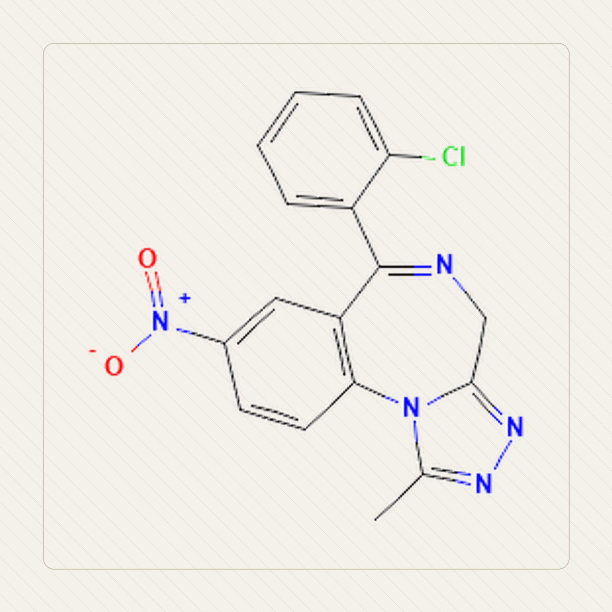 Klonazolam, Lehrillustration der Molekülstruktur