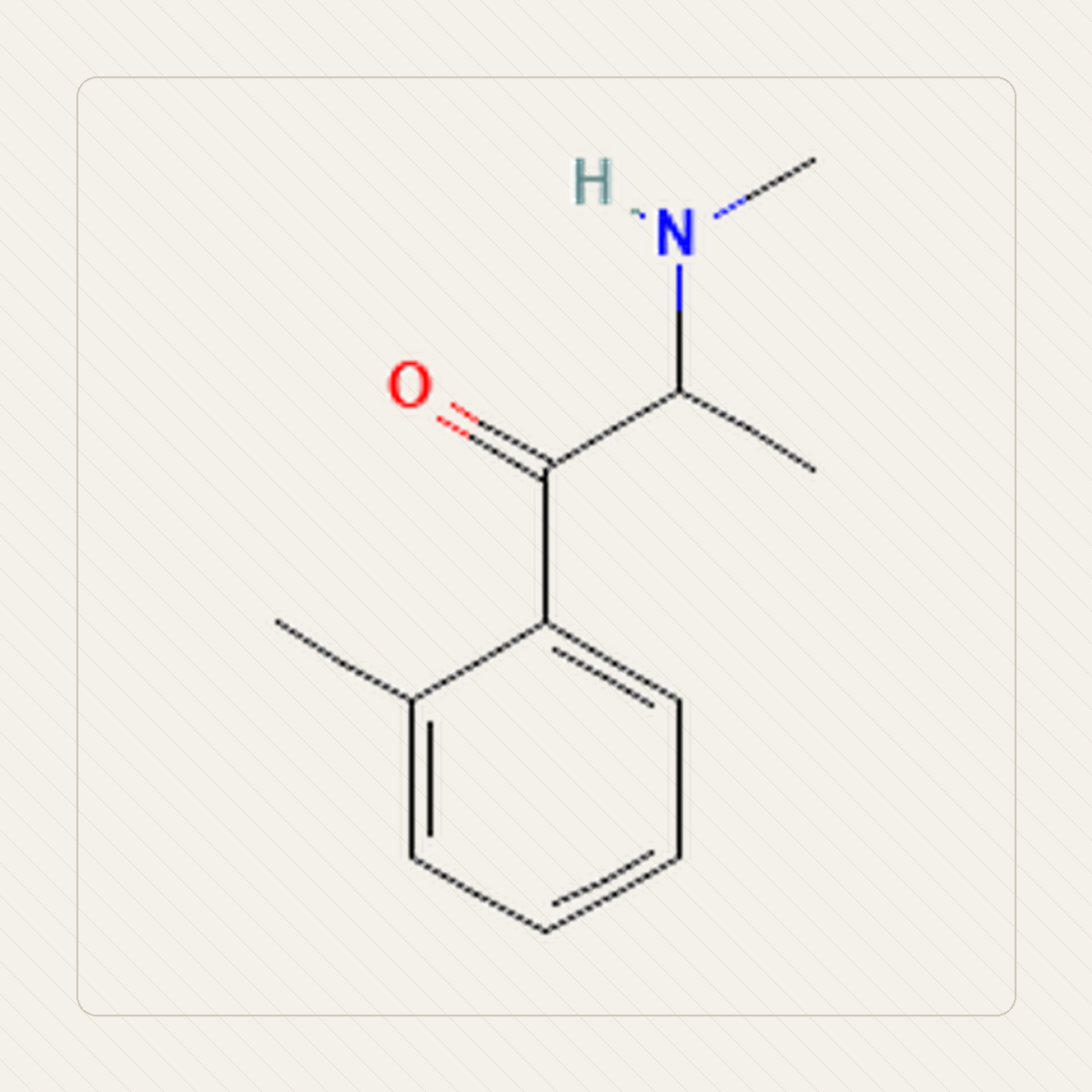 2-MMC 2-metylometkatynon, Lehrillustration der Molekülstruktur