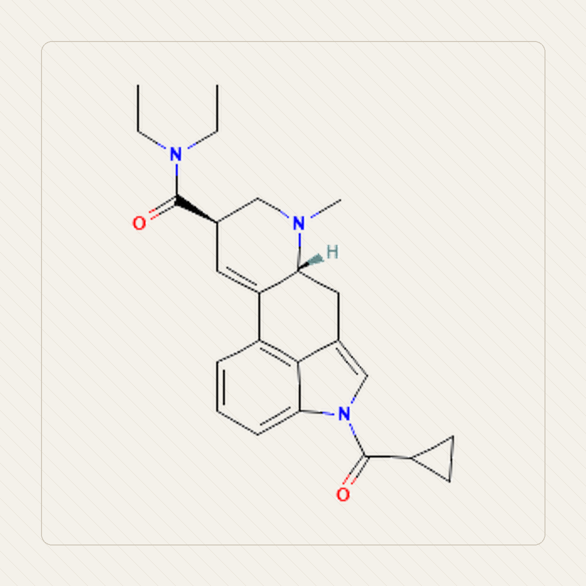 1cP-LSD 1-cyclopropionylo-LSD, Lehrillustration der Molekülstruktur